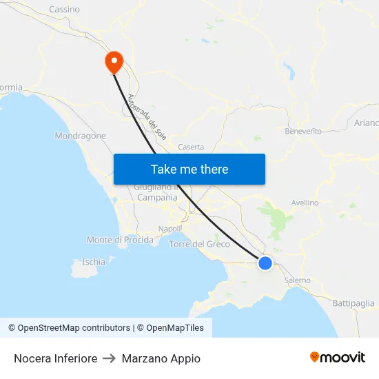 Nocera Inferiore to Marzano Appio map