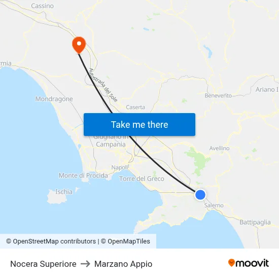 Nocera Superiore to Marzano Appio map