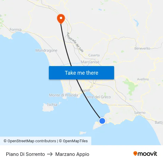 Piano Di Sorrento to Marzano Appio map