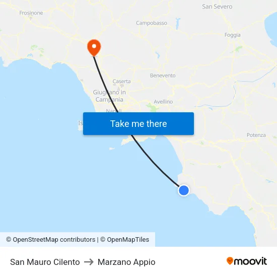 San Mauro Cilento to Marzano Appio map