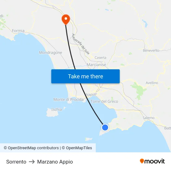 Sorrento to Marzano Appio map