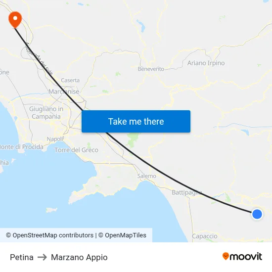 Petina to Marzano Appio map