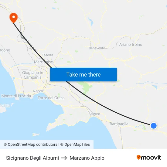 Sicignano Degli Alburni to Marzano Appio map