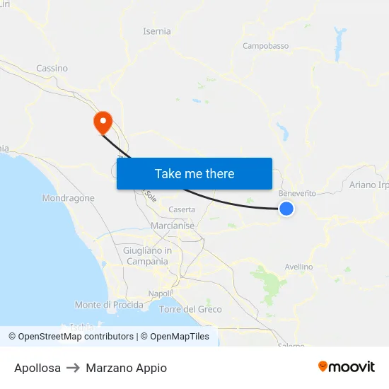 Apollosa to Marzano Appio map