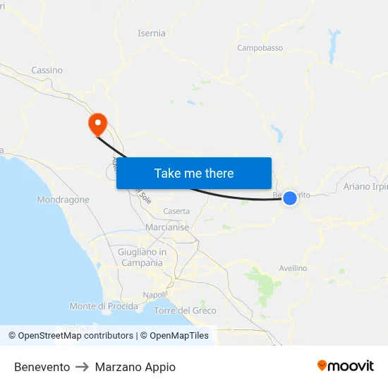 Benevento to Marzano Appio map