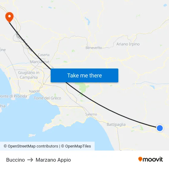 Buccino to Marzano Appio map