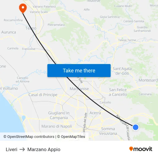 Liveri to Marzano Appio map
