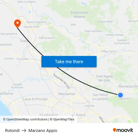 Rotondi to Marzano Appio map