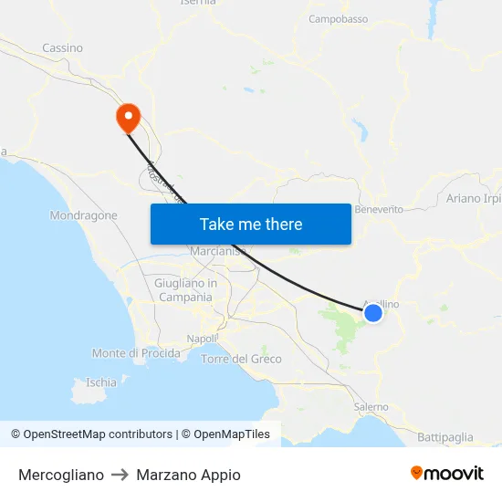 Mercogliano to Marzano Appio map