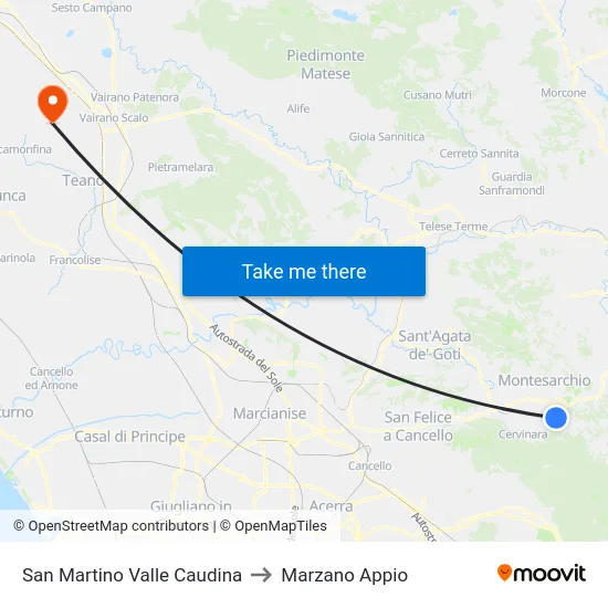 San Martino Valle Caudina to Marzano Appio map