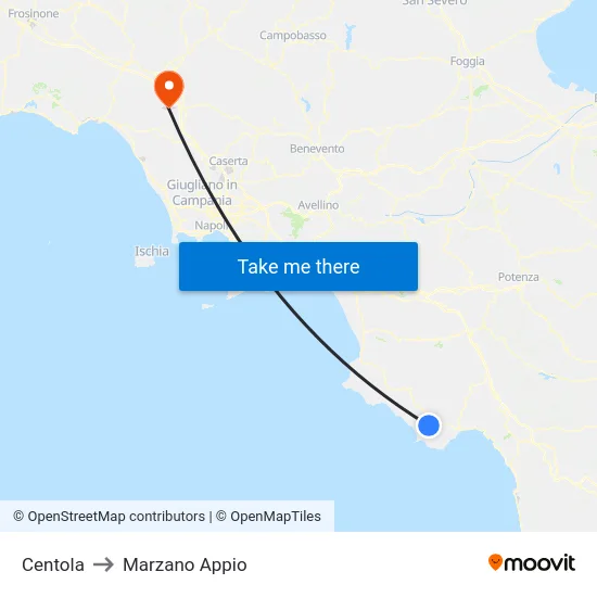 Centola to Marzano Appio map