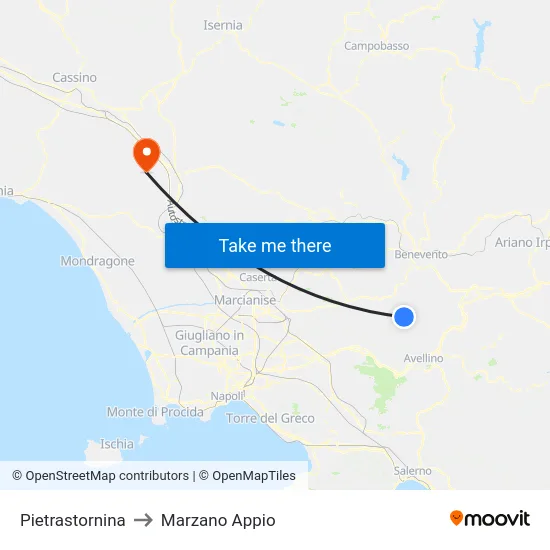 Pietrastornina to Marzano Appio map