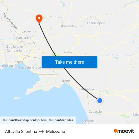 Altavilla Silentina to Melizzano map