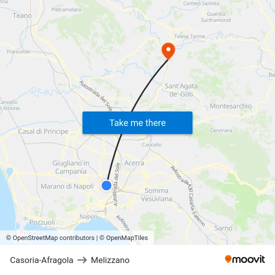Casoria-Afragola to Melizzano map