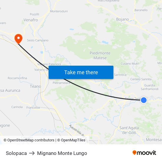 Solopaca to Mignano Monte Lungo map