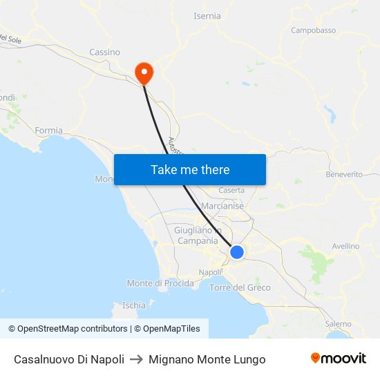 Casalnuovo Di Napoli to Mignano Monte Lungo map