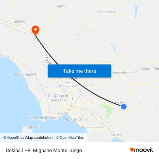 Cesinali to Mignano Monte Lungo map