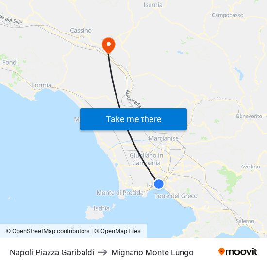 Napoli Piazza Garibaldi to Mignano Monte Lungo map