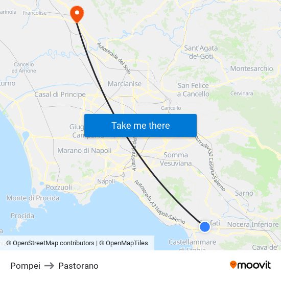 Pompei to Pastorano map