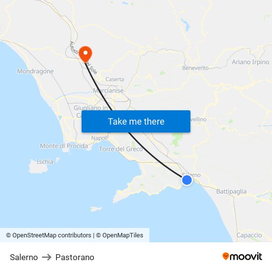 Salerno to Pastorano map