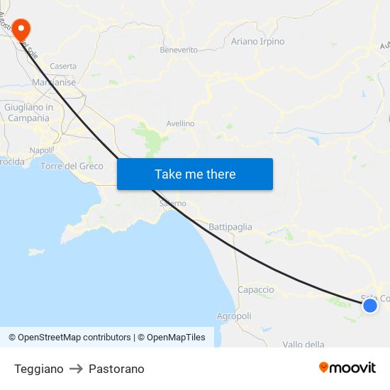 Teggiano to Pastorano map