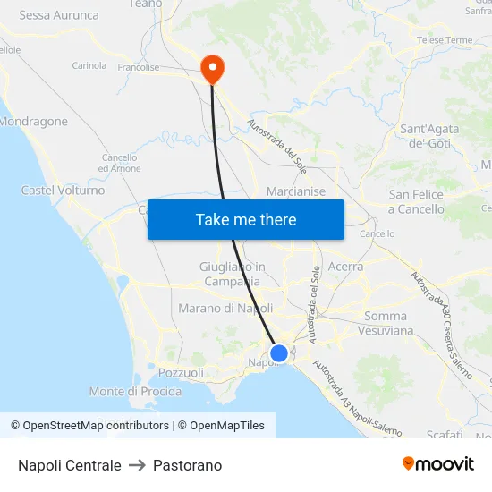 Napoli Centrale to Pastorano map