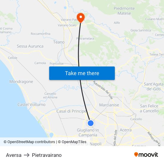 Aversa to Pietravairano map
