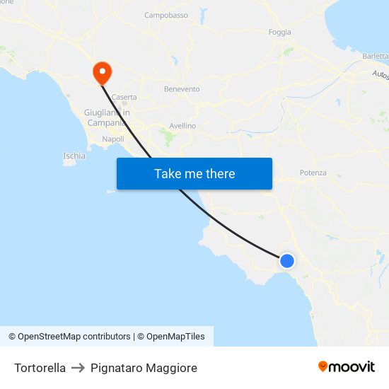 Tortorella to Pignataro Maggiore map