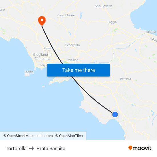 Tortorella to Prata Sannita map