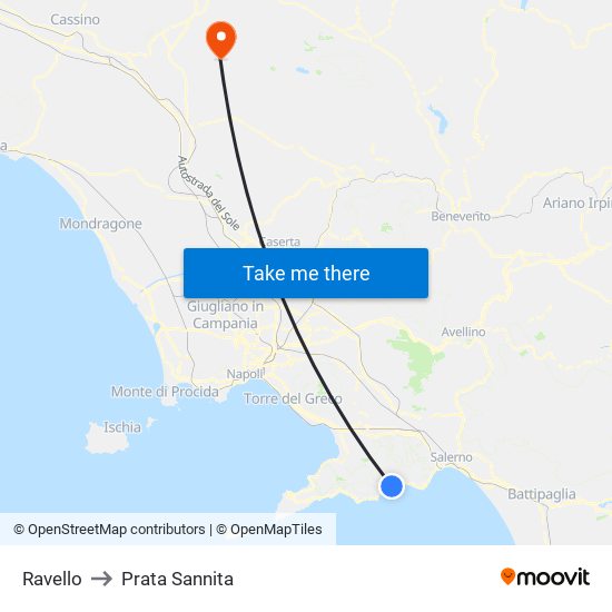 Ravello to Prata Sannita map