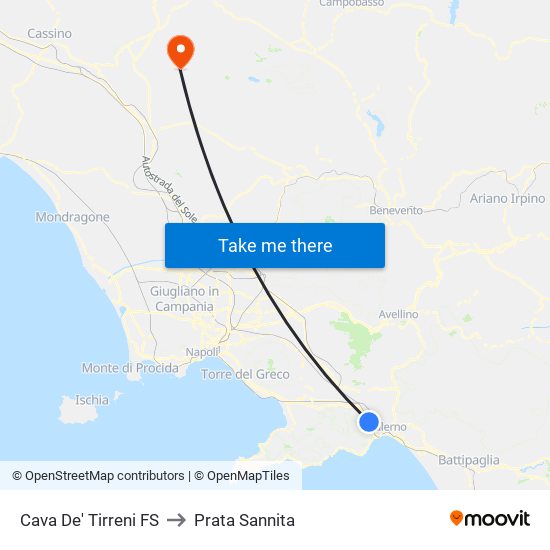 Cava De' Tirreni FS to Prata Sannita map