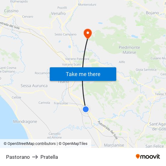 Pastorano to Pratella map