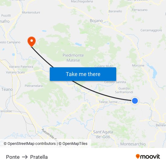 Ponte to Pratella map