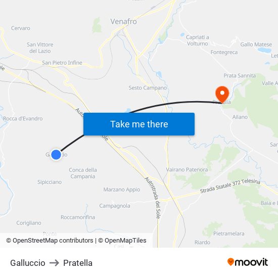 Galluccio to Pratella map