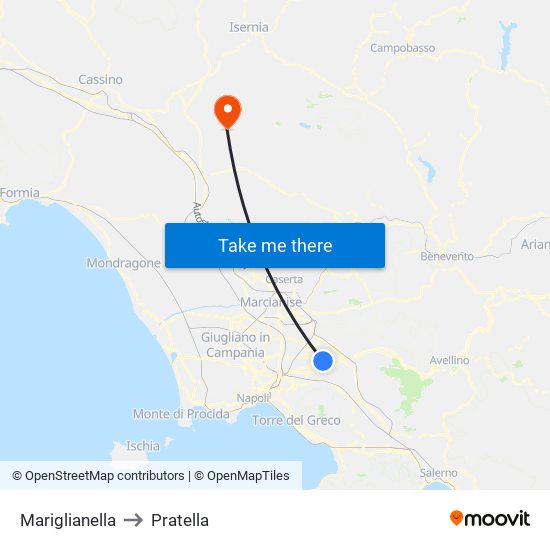 Mariglianella to Pratella map