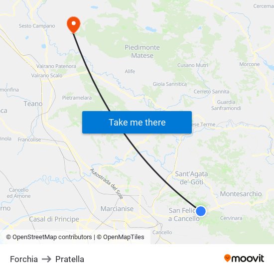 Forchia to Pratella map