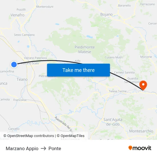 Marzano Appio to Ponte map