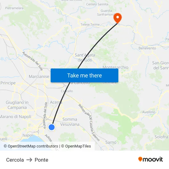 Cercola to Ponte map