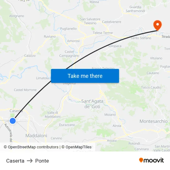 Caserta to Ponte map