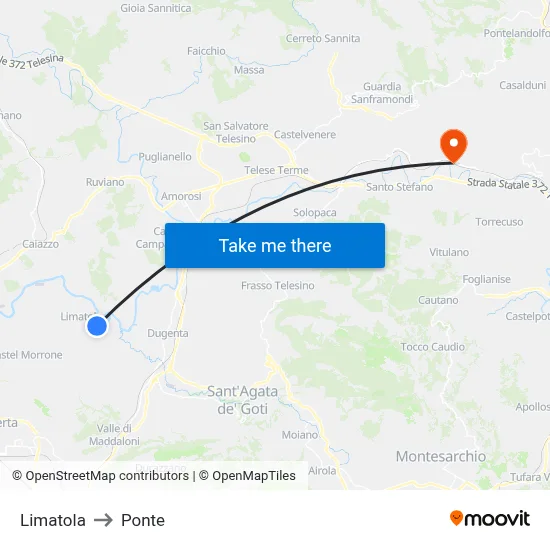 Limatola to Ponte map