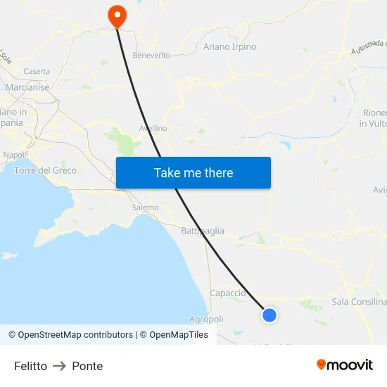 Felitto to Ponte map