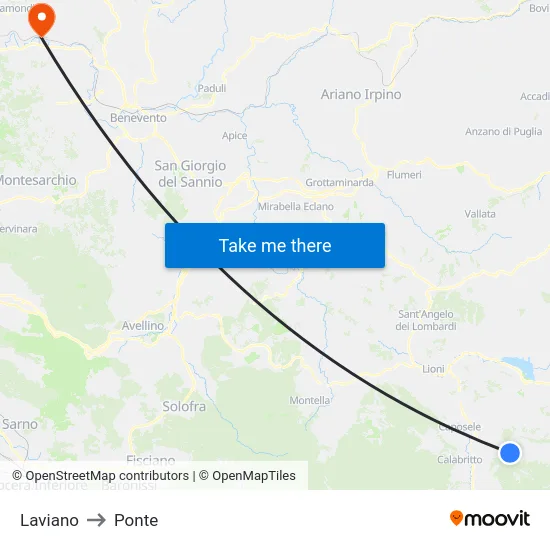 Laviano to Ponte map