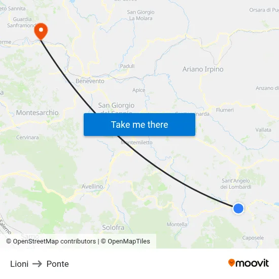 Lioni to Ponte map