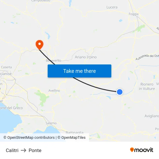 Calitri to Ponte map