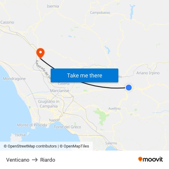 Venticano to Riardo map