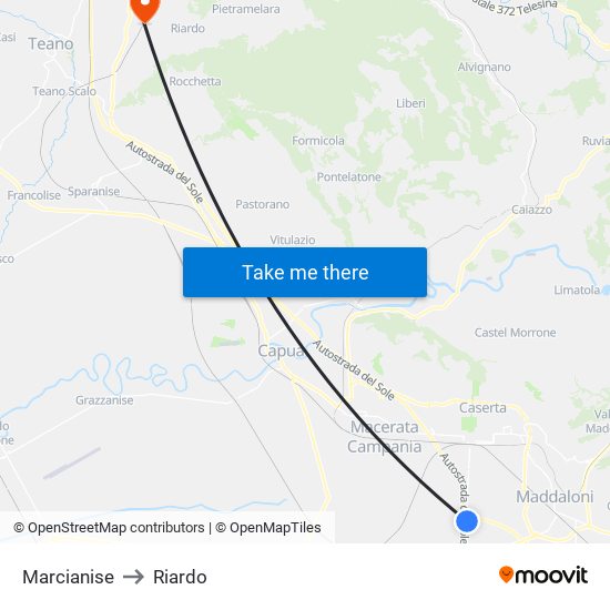 Marcianise to Riardo map