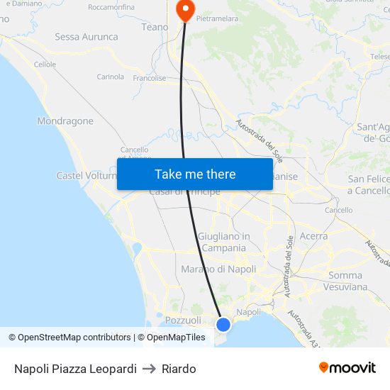 Napoli Piazza Leopardi to Riardo map