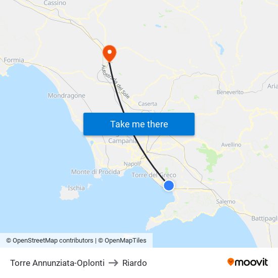 Torre Annunziata-Oplonti to Riardo map