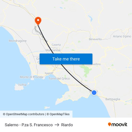 Salerno - P.za S. Francesco to Riardo map