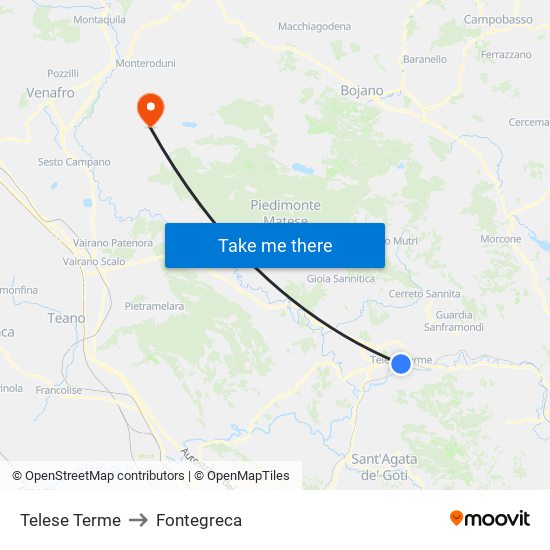 Telese Terme to Fontegreca map